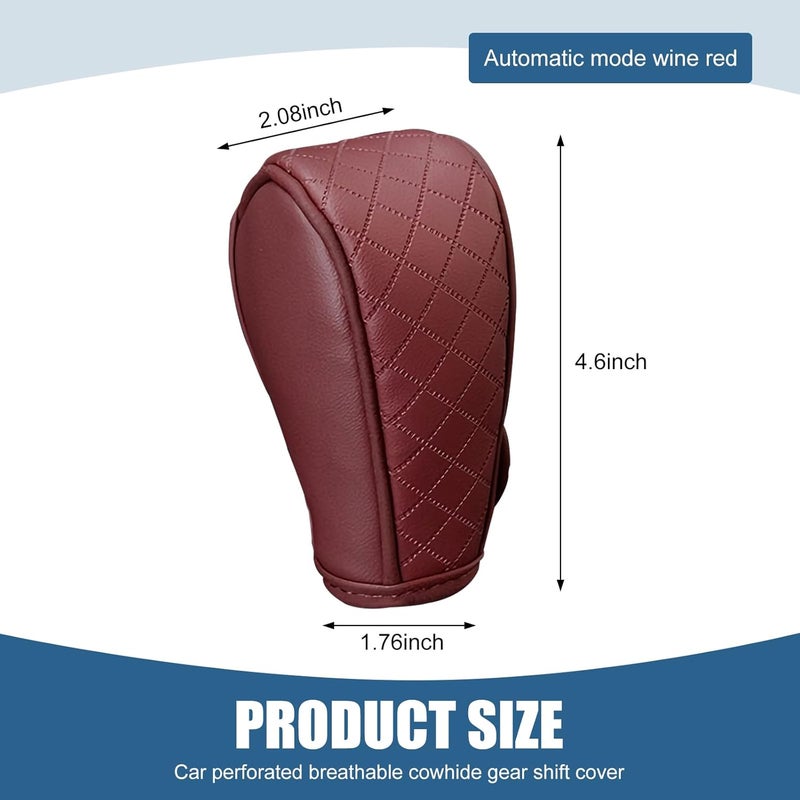 Qurbuns Car Gear Shift Cover, Leather Breathable Gear Shift Knob Cover, Anti-Slip Waterproof Shifter Cover for Shift Lever Protection, Decor Accessories Shifter Stick Protector for Cars (Red) - Image 2